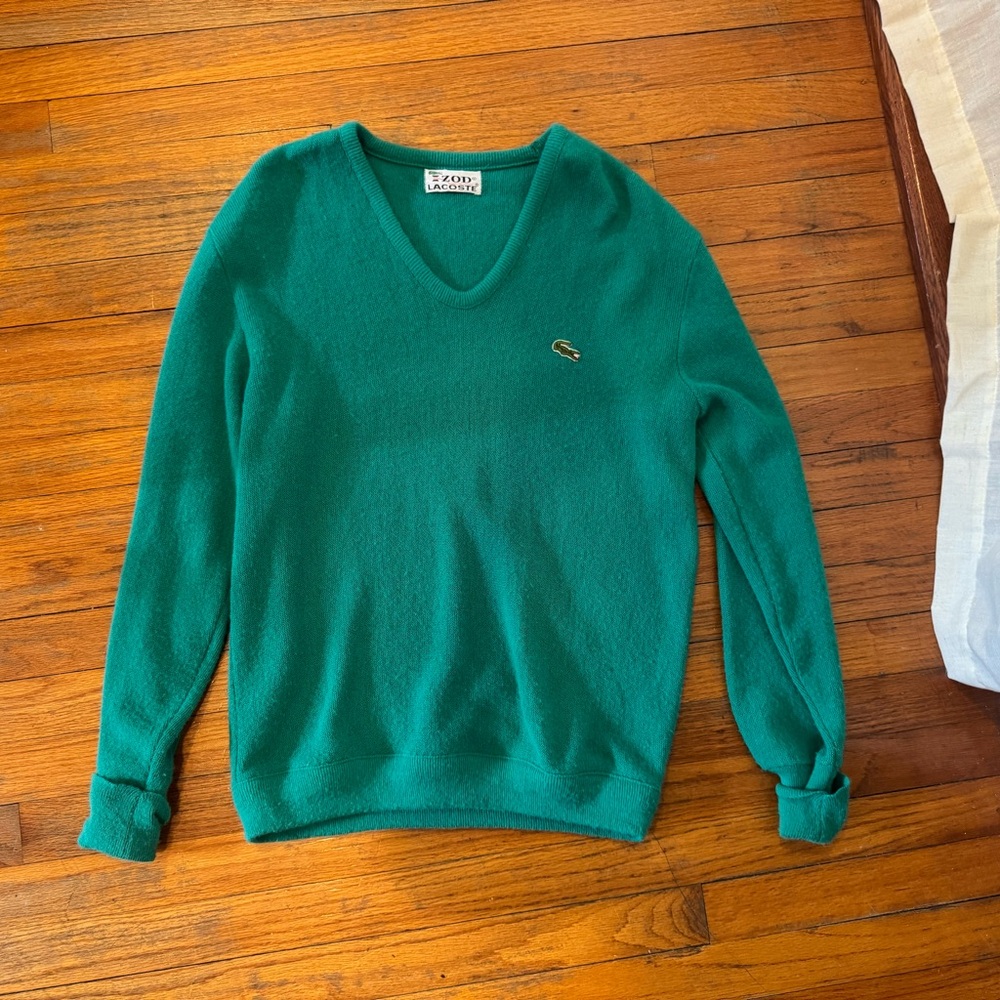 Lacoste Women's Green V-Neck Sweater